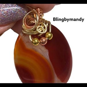 Gorgeous brown stone pendant with beads/chain